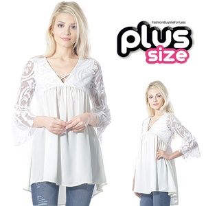 PLUS Sheer Bell Sleeve Chiffon Swing Tunic Top